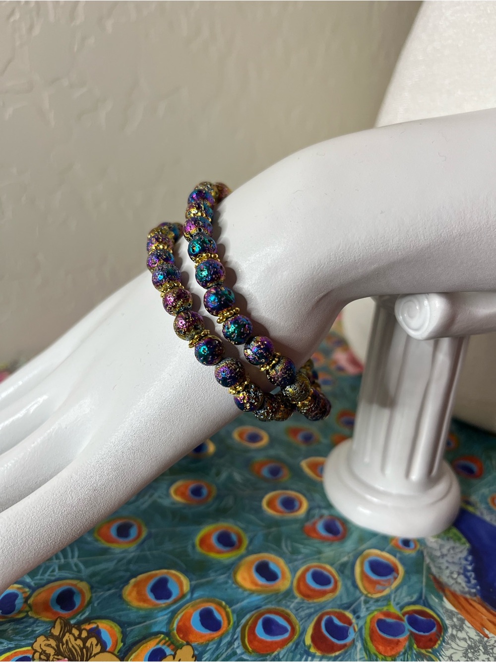 Rainbow Druzy Bracelet & Earrings Set Gold Accents Handmade Sparkle Jewelry - Picture 5 of 9